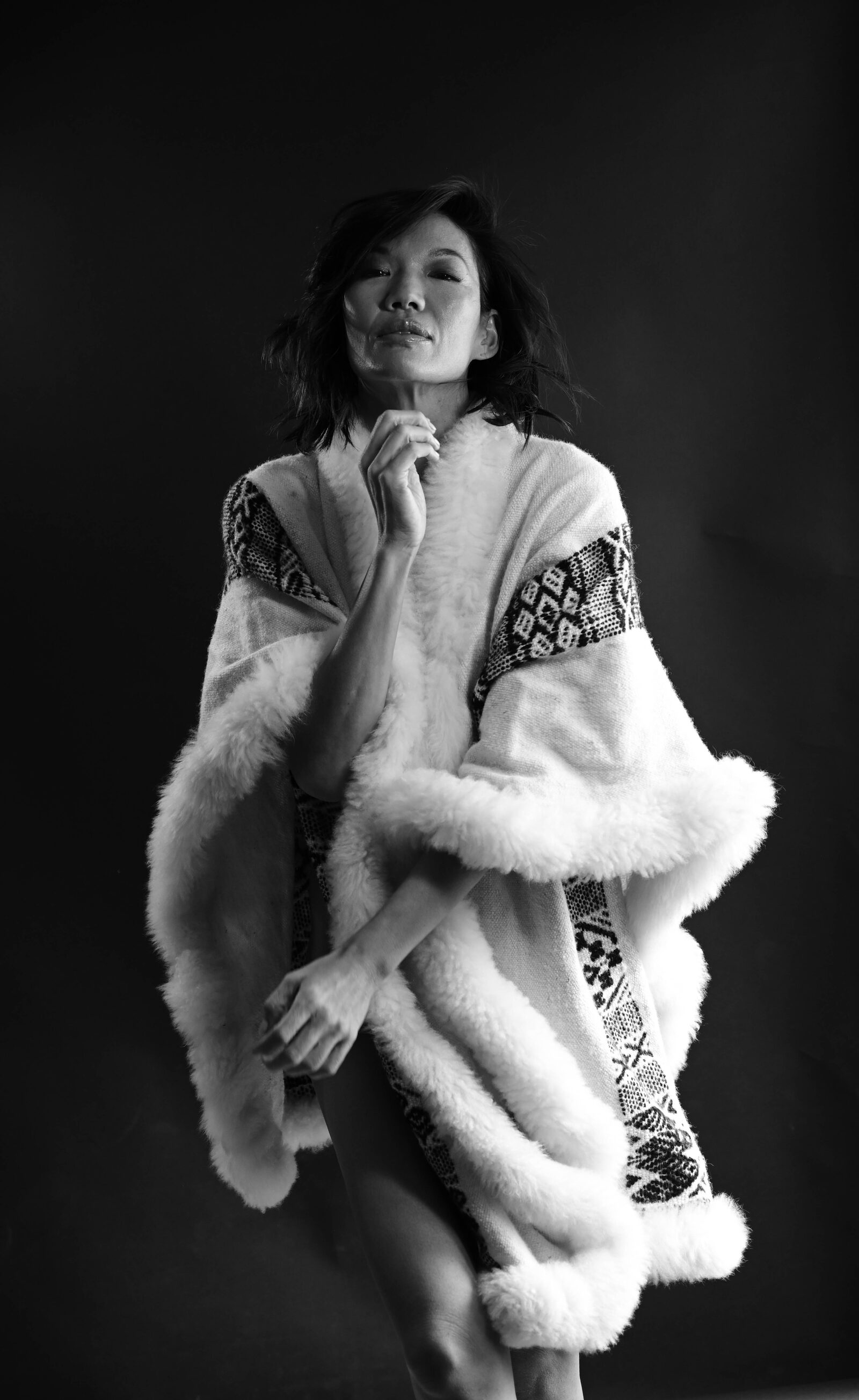 Shannon Shiang in an alpaca cape by Aelse